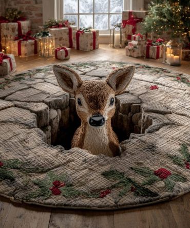 Christmas Spirit Holiday Accent Rug — Classic Festive Design 48In Round Plush Floor Mat With Durable, Non-Slip Backing