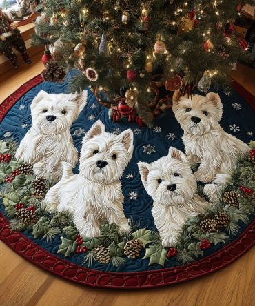 Christmas Westie Magic Quilted Tree Skirt — Enchanting Dog-Themed Holiday Decor, Soft Insulated Fabric, Machine-Washable, Great Gift Idea