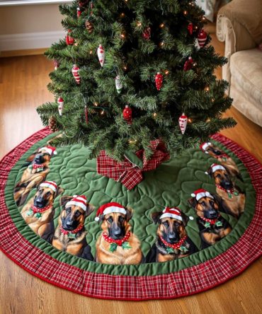 Dog Lover Quilted German Shepherd Christmas Tree Skirt — Elegant Holiday Accent, Soft Fabric, Easy Fit For Most Trees