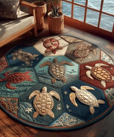 Circle Of Shell Round Rug — Nautical Shell Pattern Area Rug For Beachy Interiors, Durable & Low-Maintenance