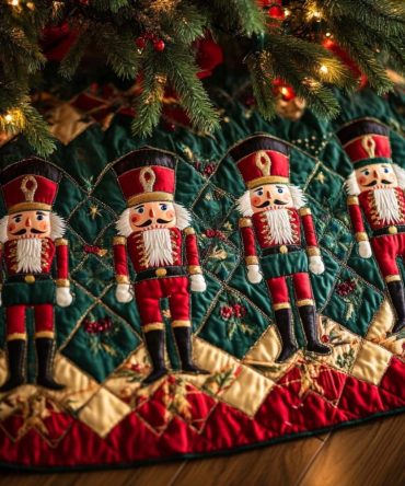 Classic Nutcracker Quilted Christmas Tree Skirt — Traditional Quilted Tree Skirt With Iconic Nutcracker Design For Elegant Holiday Styling
