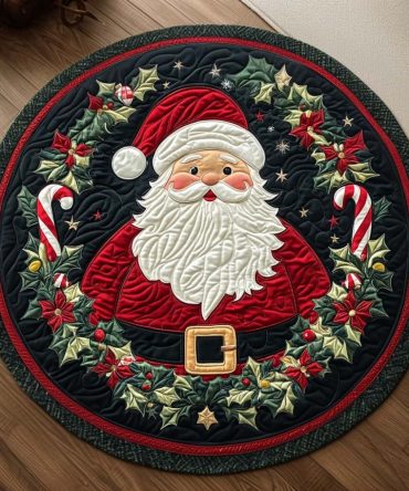 Classic Santa Holiday Round Rug — Traditional Santa Circular Accent Rug, Plush, Festive Decor, Non-Slip, Soft Holiday Welcome