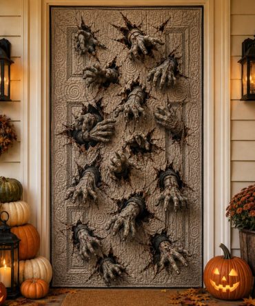 Claw Swarm Quilted Door Cover - Menacing Creature Claws Door Art, Heavy Quilting For Depth, Durable Seasonal Door Decoration, Easy To Hang
