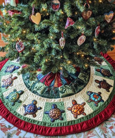 Coastal Charm Quilted Christmas Tree Skirt — Nautical Holiday Accent With Seashells & Marine Motifs, Soft Quilted Finish