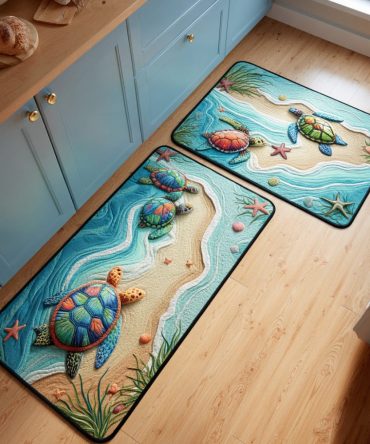 Coastal Dream Blue Kitchen Rug - Durable Non-Slip Area Mat, Machine Washable, Fade-Resistant Beach House Accent For Busy Rooms