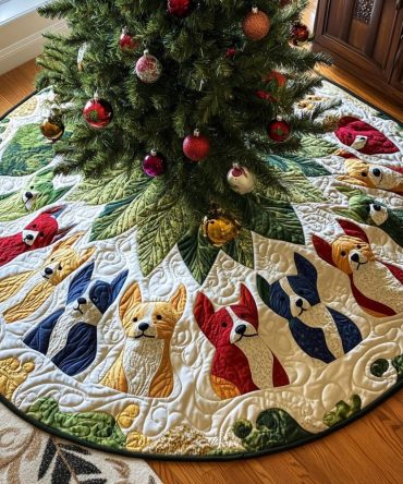 Colorful Corgi Quilted Christmas Tree Skirt — Vibrant Holiday Dog Design, Soft Quilting & Festive Accents For Pet-Loving Homes