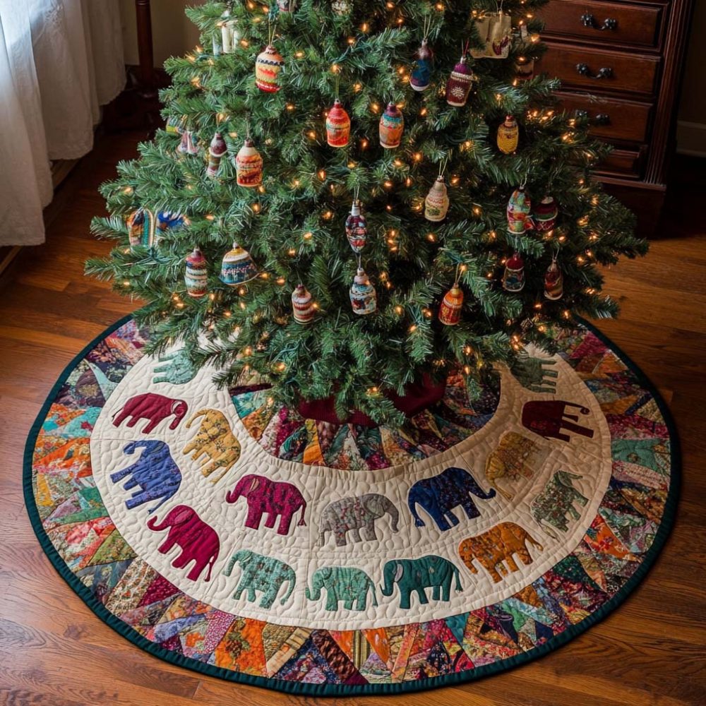 Colorful Parade Quilted Holiday Tree Skirt — Bright Multi-Color Patchwork Tree Base, Soft Cotton, Machine-Washable, Vibrant Christmas Gift, Fits Most Tree Sizes