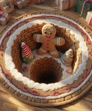 Cookie Gingerbread Man Round Area Rug — Sweet Holiday Accent Carpet, Soft Plush Texture, Non-Slip Backing, Perfect For Kitchens & Entryways