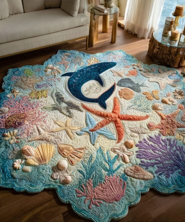 Coral Celebration Tropical Reef Rug — Custom-Shaped Bright Ocean Motif, Plush Comfortable Floor Mat With Non-Slip Backing & Easy-Clean Fibers