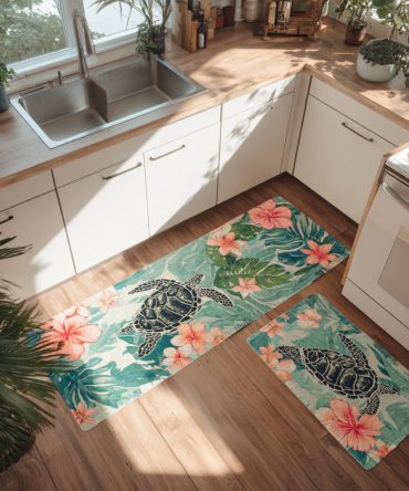 Coral Drift Kitchen Rug — Vibrant Coral-Hued, Low-Profile Mat With Anti-Slip Backing, Stain-Resistant Surface And Comfort Padding