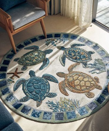 Coral Glide Round Rug — Smooth Coastal Patterned Area Rug With Soft Low-Pile For Comfortable Living Spaces