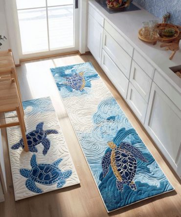 Coral Lagoon Kitchen Runner - Soft Microfiber Coastal Rug With Non-Skid Backing, Machine-Washable & Durable For Homes
