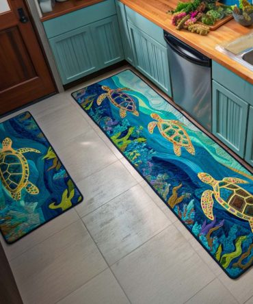 Coral Reef Accent Kitchen Rug — Vibrant Undersea Print, Low-Profile, Non-Skid Base, Fade-Resistant And Machine Washable For Daily Use