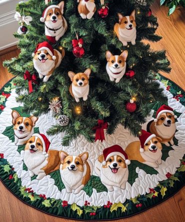 Corgi Adventures Quilted Holiday Tree Skirt - Playful Corgi Design, Premium Quilting & Soft Backing For Seasonal Warmth