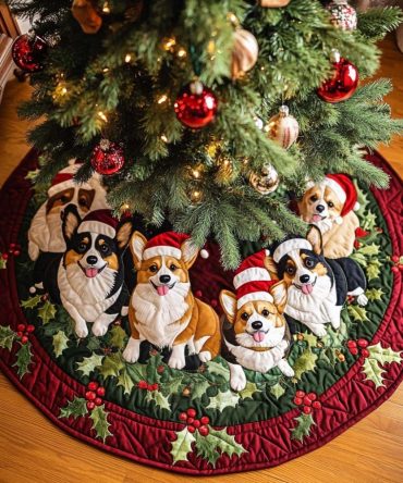 Corgi Bliss Quilted Christmas Tree Skirt - Charming Dog-Themed Holiday Accent With Premium Stitching & Soft Finish
