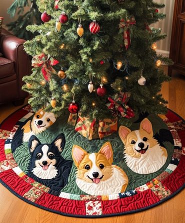 Corgi Christmas Joy Quilted Tree Skirt — Charming Holiday Pet Decor, Plush-Backed & Easy-Care Design For Festive Living Rooms And Gifts