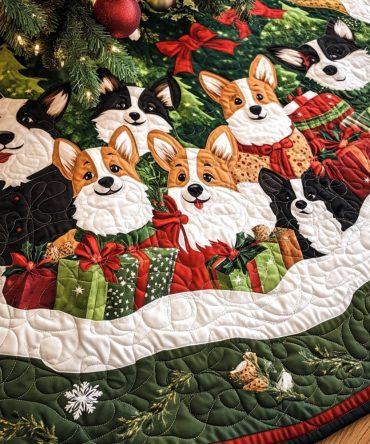 Corgi Christmas Joy Quilted Tree Skirt — 48In Festive Holiday Skirt With Bright Colors & Soft Quilting For Gifts