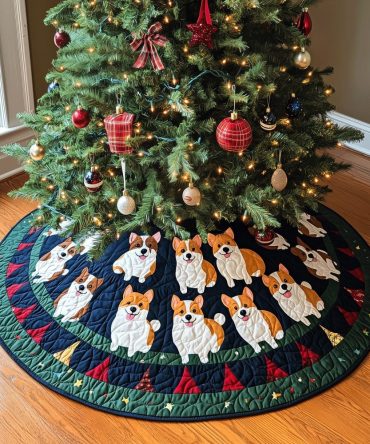 Corgi Christmas Quilted Tree Skirt — Cute Pembroke Design, Premium Quilted Holiday Tree Base, Ideal Pet Lover Gift, Easy Care