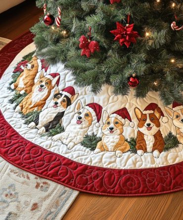 Classic Corgi Quilted Christmas Tree Skirt — Traditional Corgi Holiday Print, Soft Quilted Tree Skirt For Festive Home Styling