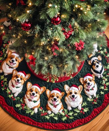 Corgi Dreams Quilted Holiday Tree Skirt - Adorable Corgi Christmas Decor, Premium Quilting & Soft Lining For Cozy Homes