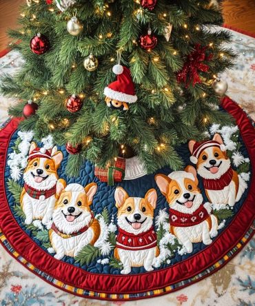 Corgi Haven Quilted Christmas Tree Skirt — Cozy Corgi Holiday Tree Skirt, Quilted Design For Warm Seasonal Styling & Gift Giving