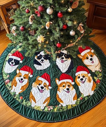Corgi Joyful Quilted Christmas Tree Skirt — Joyful Corgi Holiday Print, Soft Quilted Tree Skirt To Brighten Seasonal Decor