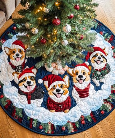 Corgi Magic Quilted Christmas Tree Skirt — Enchanting Corgi Holiday Tree Skirt With Detailed Quilting, Perfect For Family Rooms & Gifts