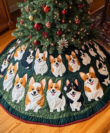 Corgi Magic Quilted Christmas Tree Skirt — Enchanting Corgi Design, Quilted Holiday Tree Skirt For Pet Lovers And Seasonal Styling