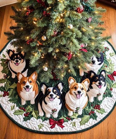 Corgi Sparkle Quilted Christmas Tree Skirt — Festive Corgi Dog Tree Skirt With Sparkling Holiday Accents, Durable Quilting & Gift-Ready Packaging