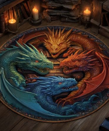 Council Of Flames Round Rug — Warm Ember Orange Plush Area Rug For Bold Living Rooms & Accent Styling, Cozy Floor Mat