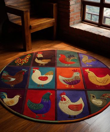 Country Dawn Circular Area Rug — Rustic Sunrise Farmhouse Round Accent Rug, Durable, Fade-Resistant, Easy Care