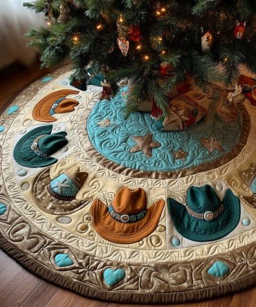 Country Rodeo Quilted Christmas Tree Skirt — Western-Themed Holiday Tree Mat With Rustic Rodeo Art, Quilted Comfort, Durable & Machine-Friendly Decor