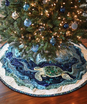 Coastal Cove Turtle Quilted Tree Skirt — Plush Ocean-Themed Holiday Accent, Reversible & Machine-Washable For Festive Décor