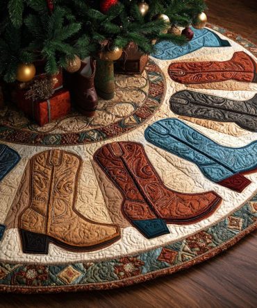 Cowboy Boots Quilted Christmas Tree Skirt — Statement Western Holiday Décor With Cozy Quilting And Rustic Ranch Vibe