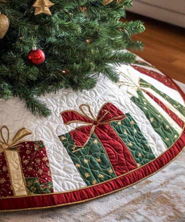 Cozy Cabin Quilted Tree Skirt – Rustic Lodge Holiday Skirt 48-Inch Round , Warm Plaid-Inspired Reversible Christmas Decor