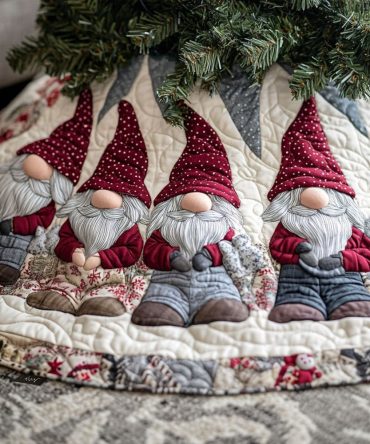 Cozy Gnome Haven Quilted Tree Skirt — Warm Gnome-Themed Holiday Accent, Premium Quilting & Easy-Care For Seasonal Use