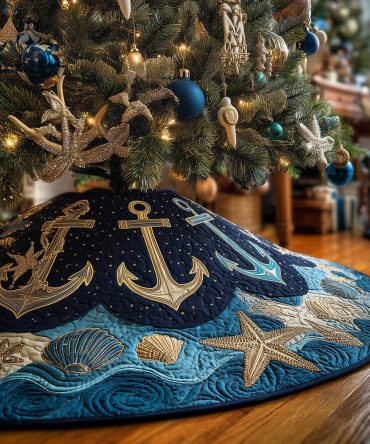 Cozy Anchor Lane Quilted Holiday Tree Skirt — Warm Coastal Christmas Accent, Plush Quilting, Durable Cotton Blend, Easy Care & Gift-Ready