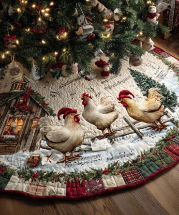 Cozy Barnyard Quilted Christmas Tree Skirt — Charming Country Holiday Base Cover With Barnyard Animals, Soft Padding & Machine Washable