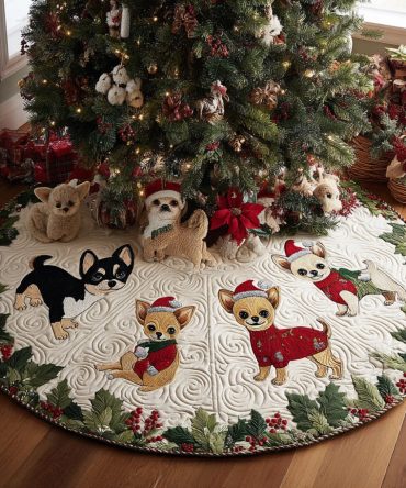 Plush Quilted Chihuahua Holiday Tree Skirt — Premium Pet-Themed Christmas Tree Skirt For Dog Lovers, Cozy Festive Home Décor & Gift