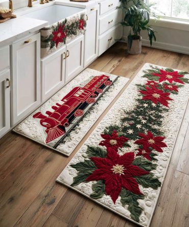 Cozy Christmas Eve Kitchen Rug - Warm Holiday Runner, Plush Pile, Non-Slip Backing, Machine Washable & Fade-Resistant Seasonal Mat