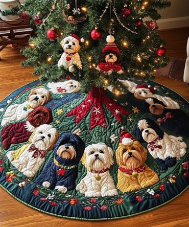Cozy Quilted Shih Tzu Christmas Tree Skirt — Reversible Plush Holiday Décor, 48 Inch Soft Cotton-Blend, Machine Washable Gift