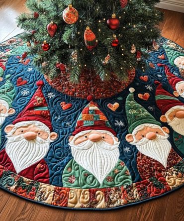 Cozy Circle Quilted Christmas Tree Skirt , 60" Classic Round Holiday Tree Collar - Soft Cotton Blend, Warm Quilt Finish