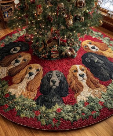 Cozy Cocker Quilted Holiday Tree Skirt — Circular Pet-Themed Design, Soft Padded Base To Hide Tree Stand And Add Warmth To Christmas Setup
