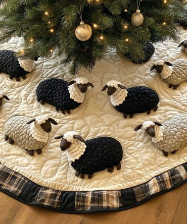 Cozy Flock Quilted Tree Skirt — Warm Farmhouse Holiday Base, Durable Cotton, 48" Round For Christmas DéCor