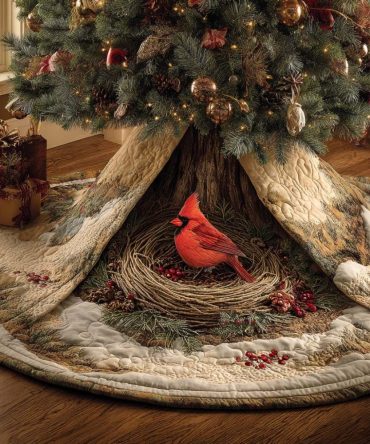 Cozy Forest Hideaway Quilted Christmas Tree Skirt — Premium Holiday Tree Base Decor, Soft Quilting, Festive Accent For Home & Gifts
