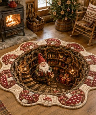 Cozy Gnome Holiday-Shaped Area Rug — Cute Plush Christmas Floor Mat For Kitchens, Entryways & Kids' Rooms