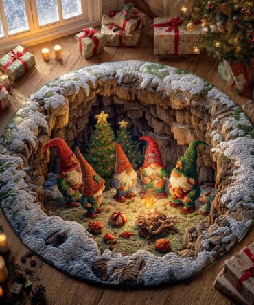 Cozy Gnome Holiday Round Rug — Plush Festive Area Rug For Living Room, Entryway & Kids Room , Non-Slip, Durable, Machine-Washable