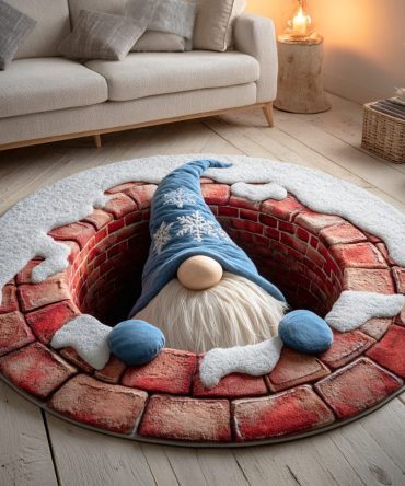 Cozy Gnome Night Round Rug - Warm Holiday Area Rug For Bedrooms & Living Rooms, Soft Plush Texture, Machine Washable, Non-Slip Backing