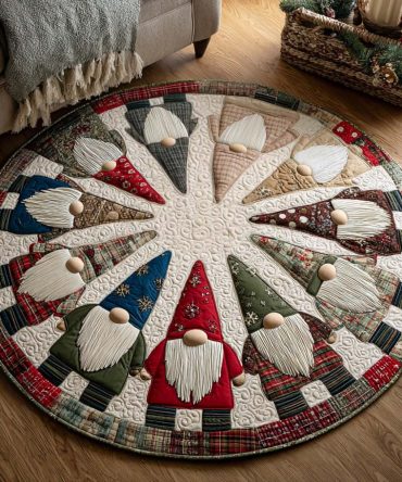 Cozy Gnome Holiday Round Rug — Charming Gnome Circular Accent Rug, Plush, Non-Slip, Machine Washable, Perfect Holiday Décor