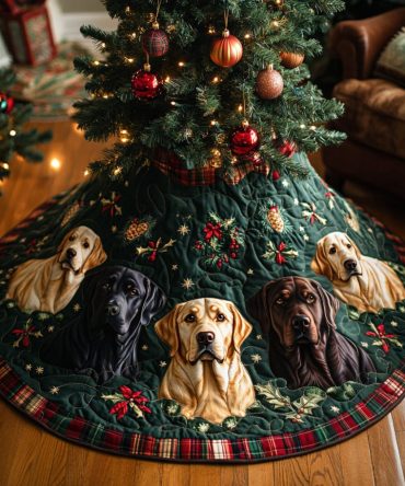Holiday Quilted Tree Skirt With Cozy Labrador Design — Premium Christmas Tree Skirt For Dog Lovers & Festive Home Decor